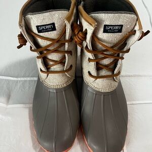 Sperry Tan and Gray Duck Boots